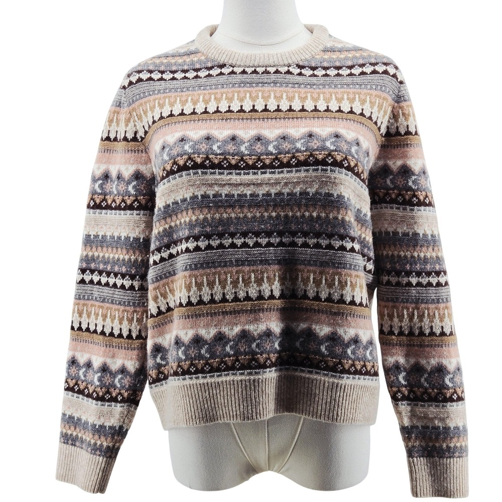 J.CREW Sweater Pullover Womens M Beige Polyamide Wool Crew Neck Fair Isle